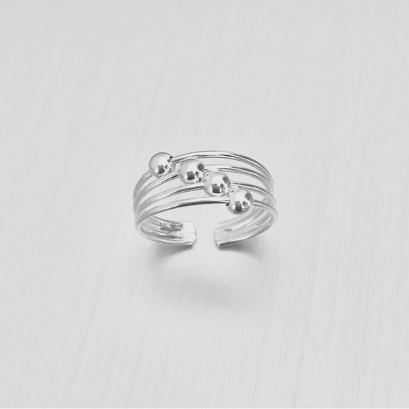 Sterling Silver Wire Bands Toe Ring with Sliding Balls, Delicate Bead Jewelry - Picture 2 of 8